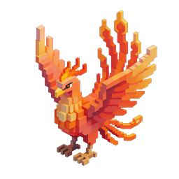 Fire Phoenix Voxel Icon - 3D Pixel Art Mythical Bird