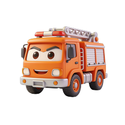 Friendly 3D Fire Truck Character Icon with Smiling Face