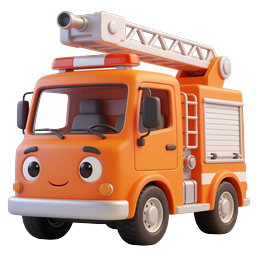 Cute Cartoon Fire Truck Icon - 3D Rendered Emergency Vehicle