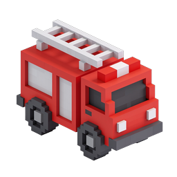 Isometric Fire Truck Voxel Icon - 3D Blocky Emergency Vehicle