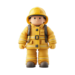 Cute Firefighter Character Icon - 3D Clay Style