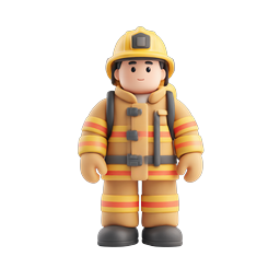 Cute 3D Firefighter Character Icon - Clay Style