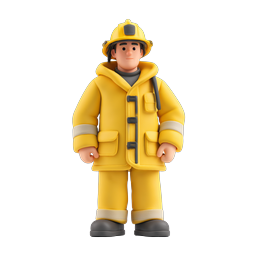 3D Cartoon Firefighter Character Icon - Protective Gear & Hero
