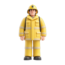3D Firefighter Character Icon in Yellow Gear