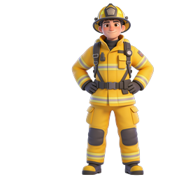 Friendly 3D Firefighter Character Icon for Safety Apps