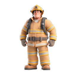 Friendly 3D Firefighter Character Icon with Safety Gear
