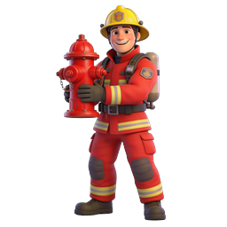 3D Firefighter Character Holding Fire Hydrant Icon