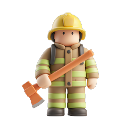 Cute 3D Firefighter Character Icon with Axe and Helmet