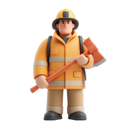 3D Firefighter Character Icon with Fire Axe - Clay Style