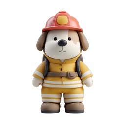 Adorable Firefighter Dog Character 3D Icon | Cute Mascot