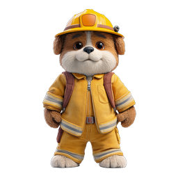 Adorable Firefighter Dog Plush Character Icon