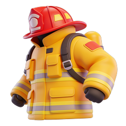 Firefighter Gear Icon - 3D Red Helmet & Yellow Turnout Coat