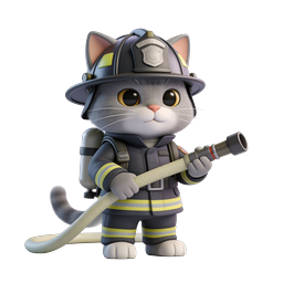 Adorable Firefighter Kitten 3D Icon | Cute Cat Mascot