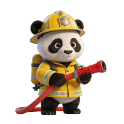 可愛い消防士パンダのキャラクターアイコン | 3D レンダリング