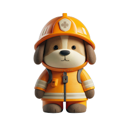 Cute Firefighter Puppy 3D Clay-Style Icon