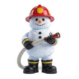 Firefighter Snowman 3D Character Icon - Winter Hero