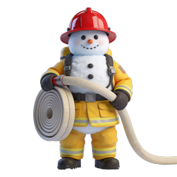 Cute Firefighter Snowman 3D Icon - Winter Hero Character