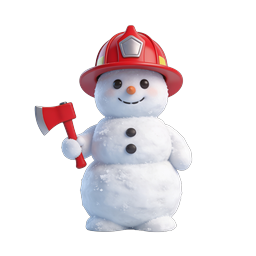 Cute Firefighter Snowman 3D Icon | Winter Holiday Character