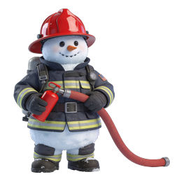 Adorable Firefighter Snowman 3D Character Icon
