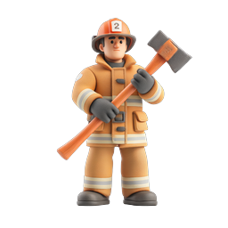 斧を持つ消防士のクレイキャラクターアイコン - 3Dレンダリング