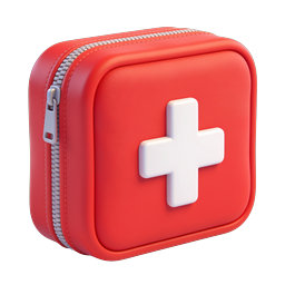 Icône 3D de trousse de premiers secours rouge avec croix médicale