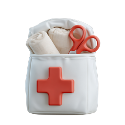 Icône 3D de trousse de premiers secours avec fournitures médicales
