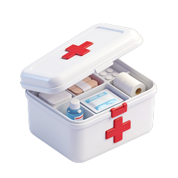Open First Aid Kit Icon - 3D Realistic Medical Supply Box
