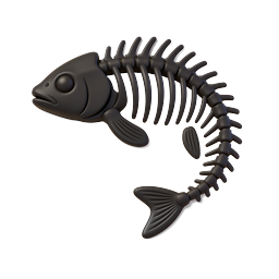 Fish Skeleton Fossil 3D Icon - Prehistoric Bone Art