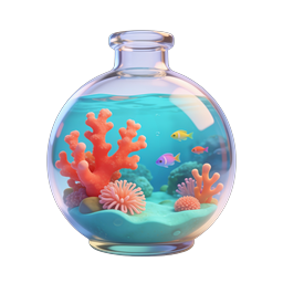 Colorful Fishbowl Aquarium 3D Icon with Coral Reef