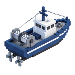 Pixeliges Fischerboot-Icon für nautische Themen