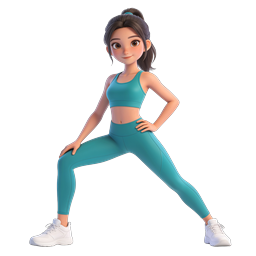 Fitness Girl Stretching 3D Character Icon
