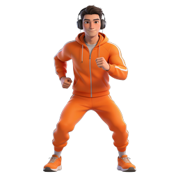 Fitness Headphone Character Icon | 3D Orange Tracksuit