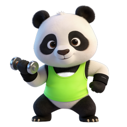 Fitness Panda Workout Icon - 3D Cartoon Gym Character