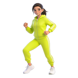 Athletic Woman in Neon Green Tracksuit 3D Icon