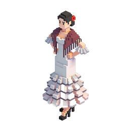 Icona 3D Ballerina di Flamenco Voxel | Personaggio Isometrico