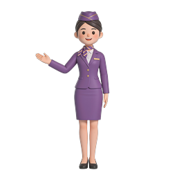 Biểu tượng nhân vật nữ tiếp viên hàng không 3D - Đồng phục màu tím