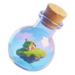 Magical Floating Island in Glass Bottle - 3D Icon