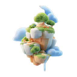 Floating Island Cliff 3D Icon - Fantasy Nature Design