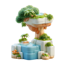 Floating Island Nature Scene with Waterfall | 3D Clay Icon