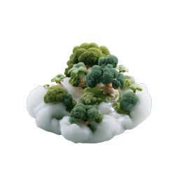 Ícone de Ilha Flutuante com Árvore e Nuvem - Design de Natureza 3D Clay