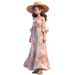 Floral Dress Girl Character 3D Icon for Summer