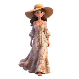 Floral Dress Girl 3D Cartoon Character Icon