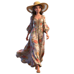 Icono personaje 3D mujer vestido floral - estilo boho