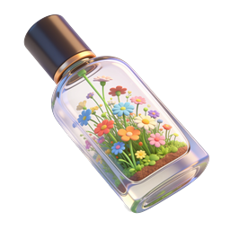 Icono 3D de frasco de perfume floral - diseño elegante de vidrio