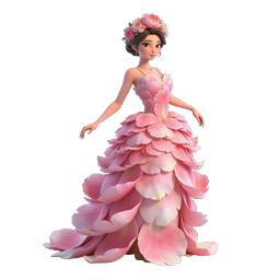 Elegant Pink Floral Petal Dress Character 3D Illustration