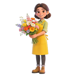 Cheerful Florist with Colorful Bouquet 3D Icon