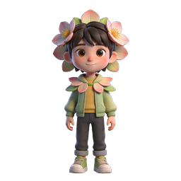 Icona personaggio bambino 3D carino con corona di fiori