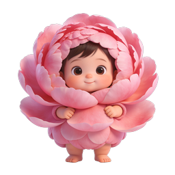 Adorable 3D Baby in Pink Peony Flower Icon