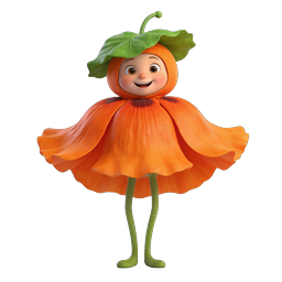 Cute Orange Flower Fairy Character - 3D Rendered Icon
