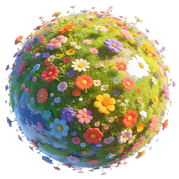 カラフルな花の惑星地球 3D アイコン - 自然と地球のデザイン
